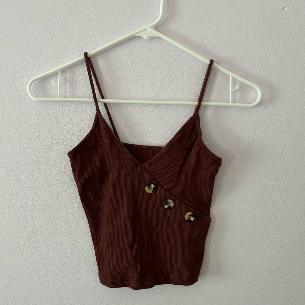 PacSun v-neck crop top with button detailing